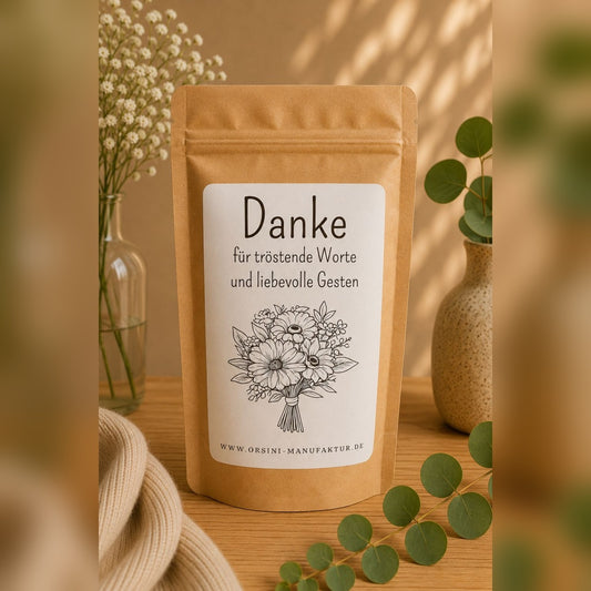 Danke für tröstende Worte und liebevolle Gesten / Früchte-/ Kräutertee oder Trinkschokolade