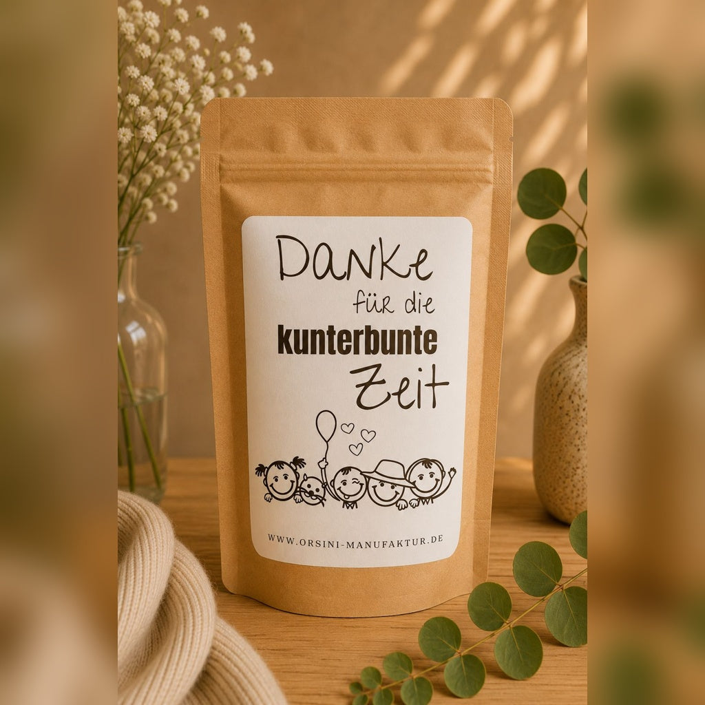 Danke für die kunterbunte Zeit / Früchte-/ Kräutertee oder Trinkschokolade